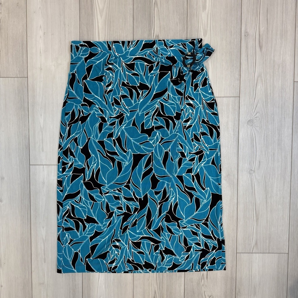 NWT Chico's Travelers 3P XL Petite Faux Wrap Maxi Skirt Teal Blue Black‎ Printed